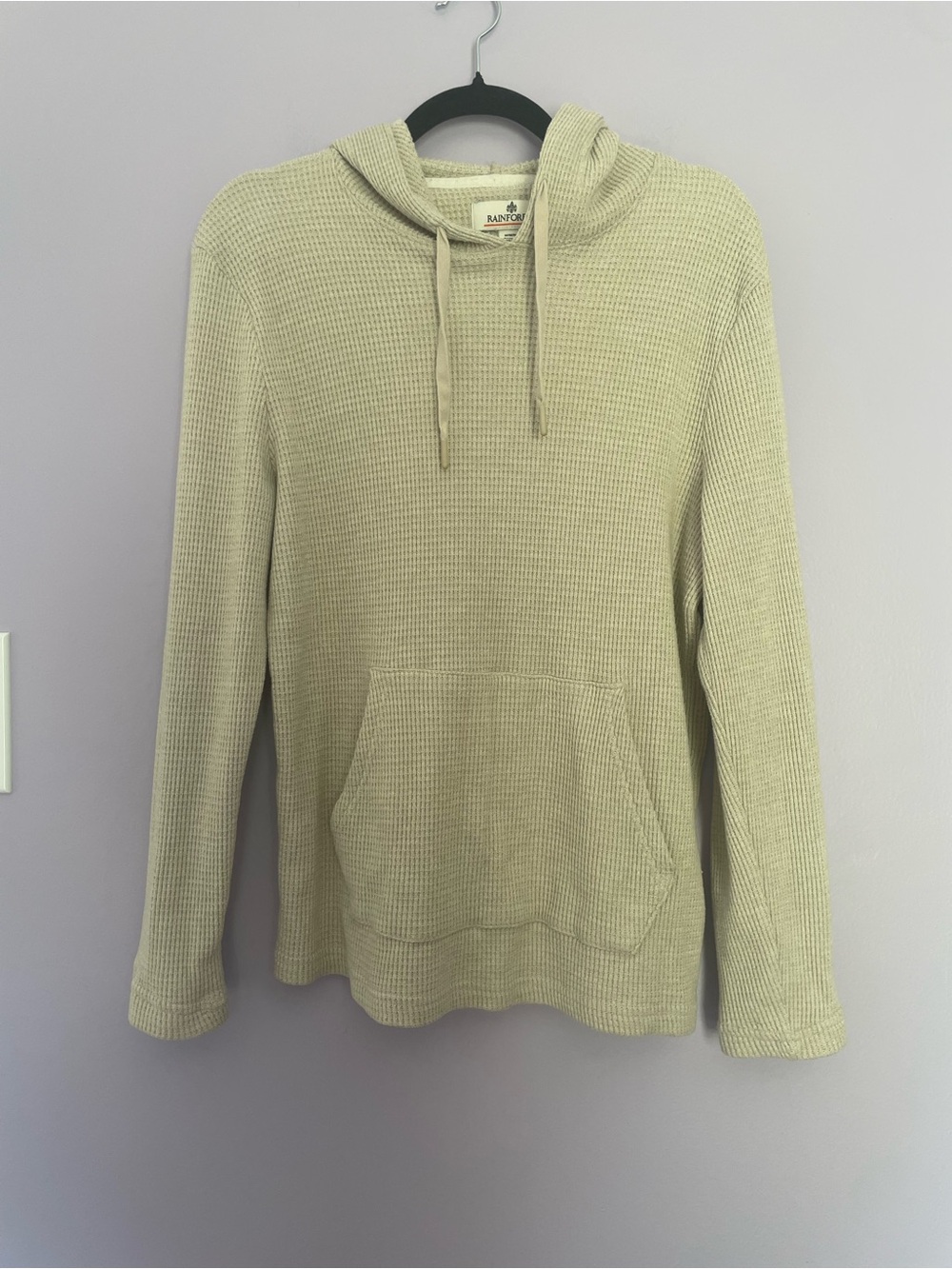 Rainforest Waffle Knit Hoodie | Cream Thermal Pullover Pocket Hoodie size M